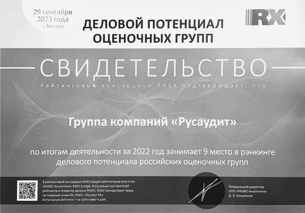 За 2022 год занимает 9 место в рэнкинге делового потенциала российских оценочных групп